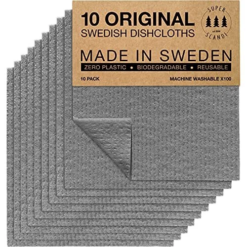 SUPERSCANDI Swedish Dishcloths for Kitchen Grey 10 Pack Reusable  Compostable