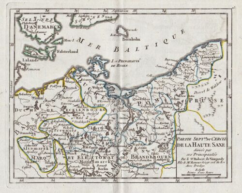 Meklemburgia-Pomorze Przednie Polska Polen Poland map Karta Robert de Vaugondy 1749 - Zdjęcie 1 z 1