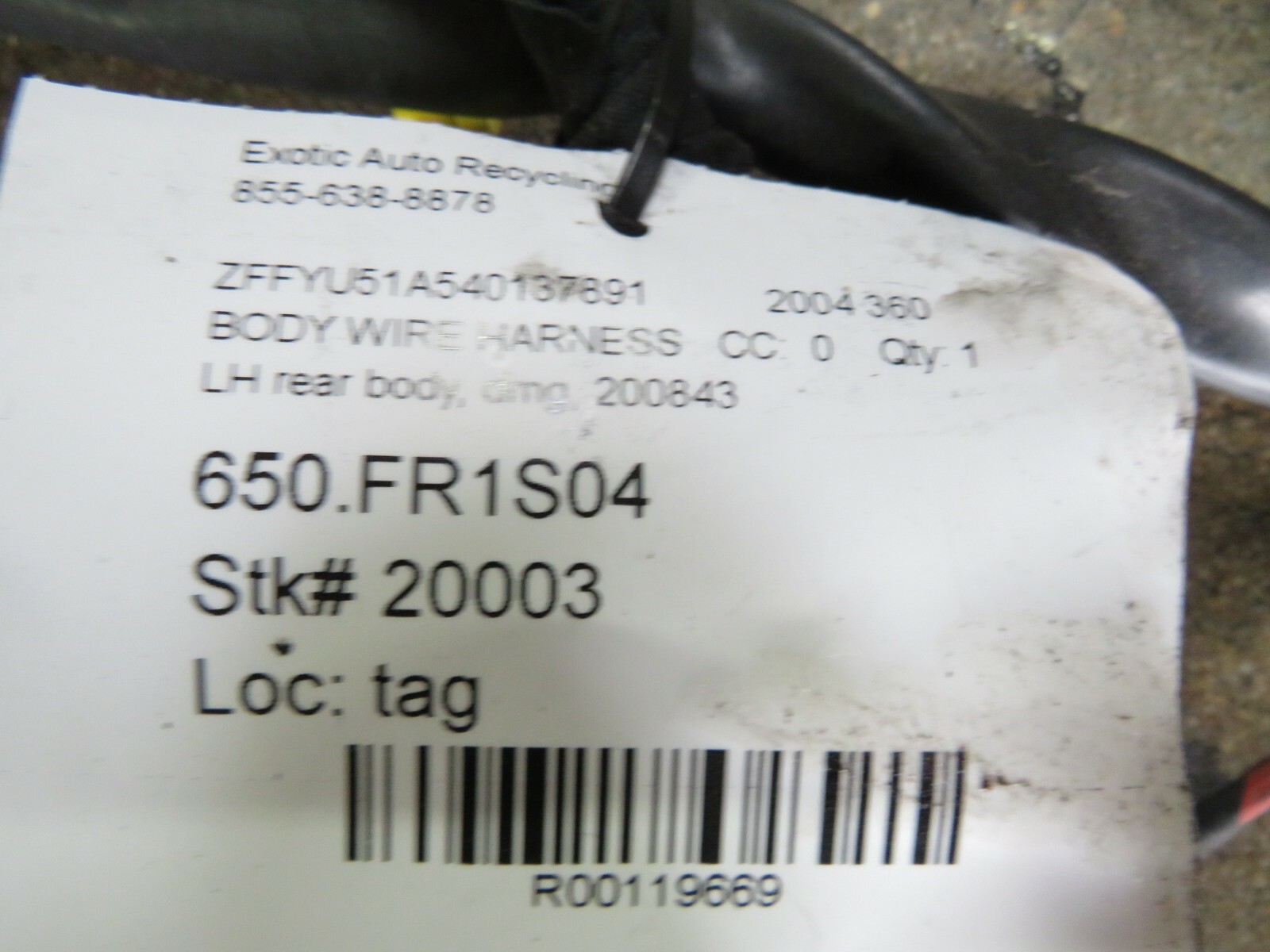 Ferrari 360, LH, Left Rear Body Wire Harness, Used, P/N 200843