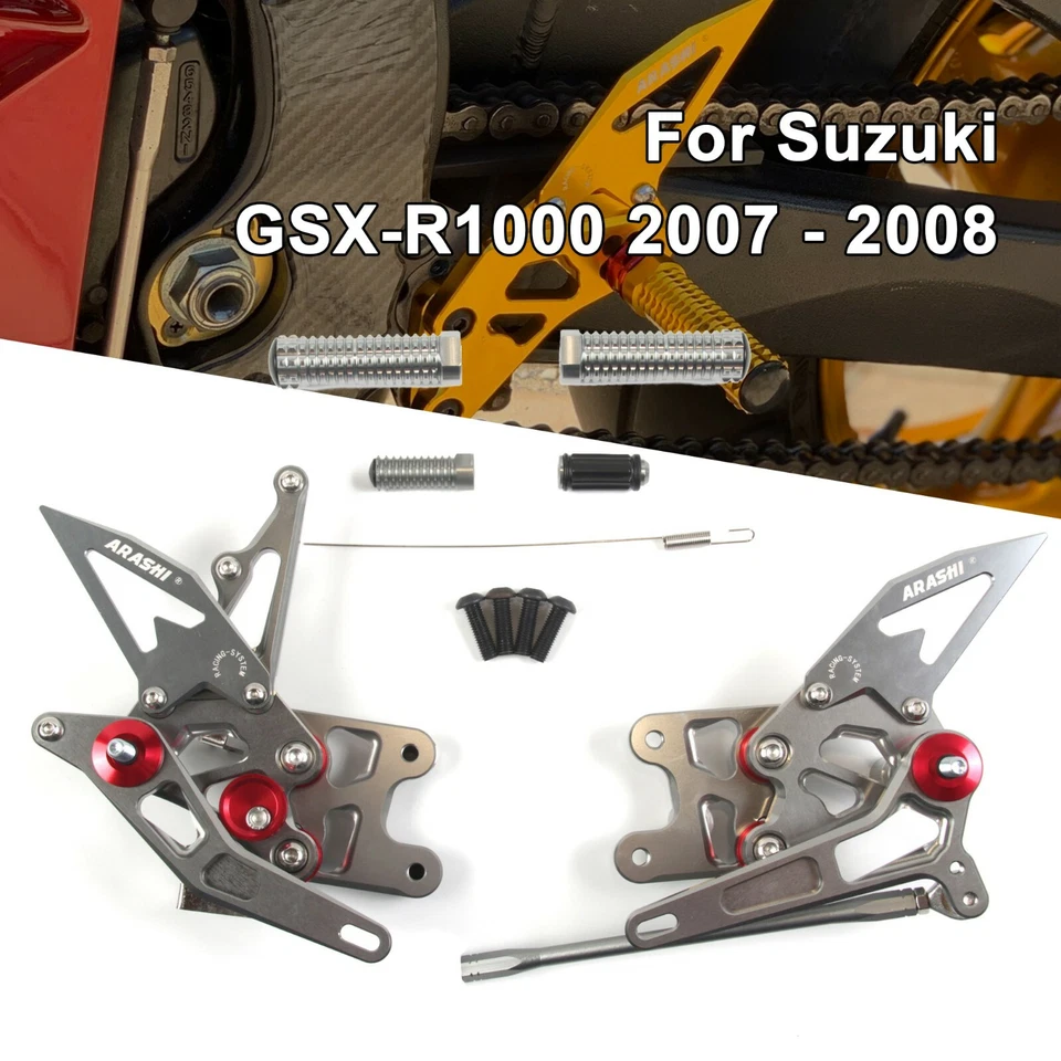 Arashi V2.0 Adjustable Rearsets Footrest for Suzuki GSXR1000 2007 2008 GRAY - Image 2 of 4
