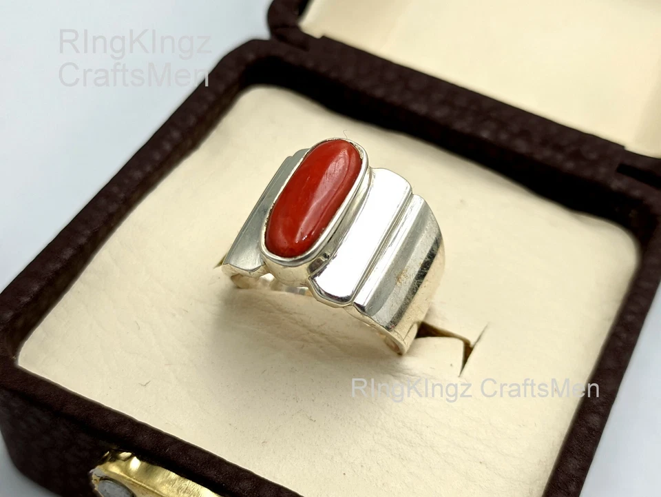 Коралловое мужское кольцо размер 8 регулируемое серебро 925 пробы кольца ручной работы Merjaan - Изображение 4 из 4