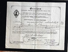 1887 polizza assicurativa gresham di londra succ. firenze per astorre dal lino