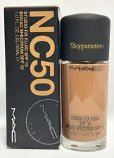 MAC Studio Fix Fluid Foundation SPF15 Shade NC50 Full Size 1oz / 30ml New In Box