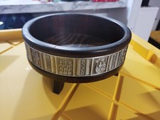 Vintage Hardanger Tredesign Norwegian Wood Bowl w/feet Pewter Viking Folk Art