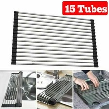 Two Sizes Kitchen Over the Sink Drying Rack Dish Drainer Stainless Steel Roll Up
