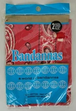Vintage NIP 2 Pack Red Paisley Bandana Cotton Fast Colors 13962 24x22 