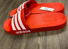 Adidas Adilette Shower Size 18 Red Slides Slip On Sandals Flops New *Tag Off