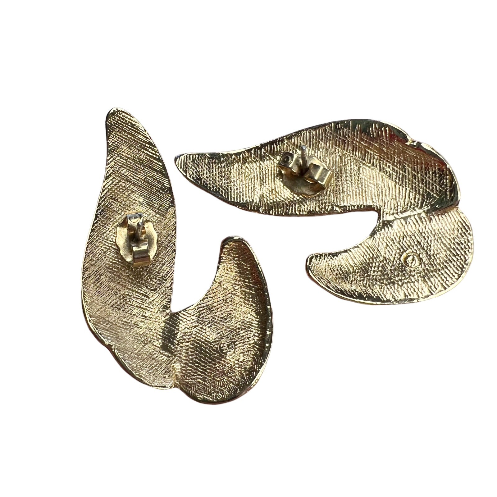 Vtg Avon Gold Tone Swirl Scroll Hatch Woven Textured Pierced Earrings 80s 90s