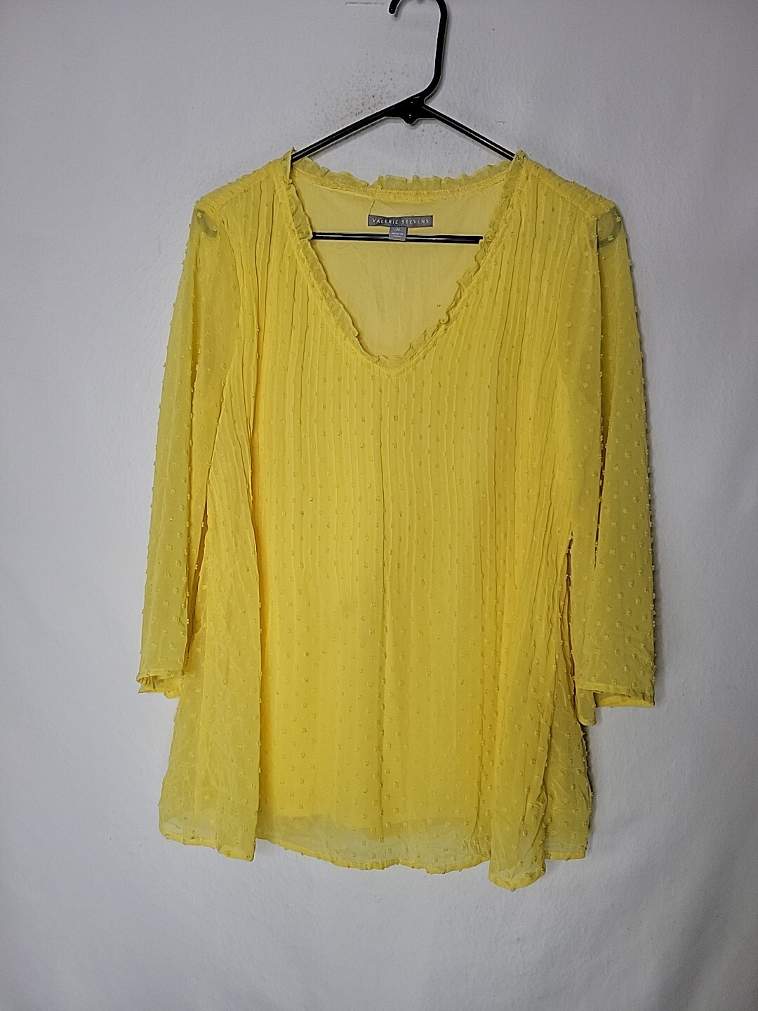 Valerie Stevens Yellow Layered Swiss Dot LS V Neck Lined Blouse