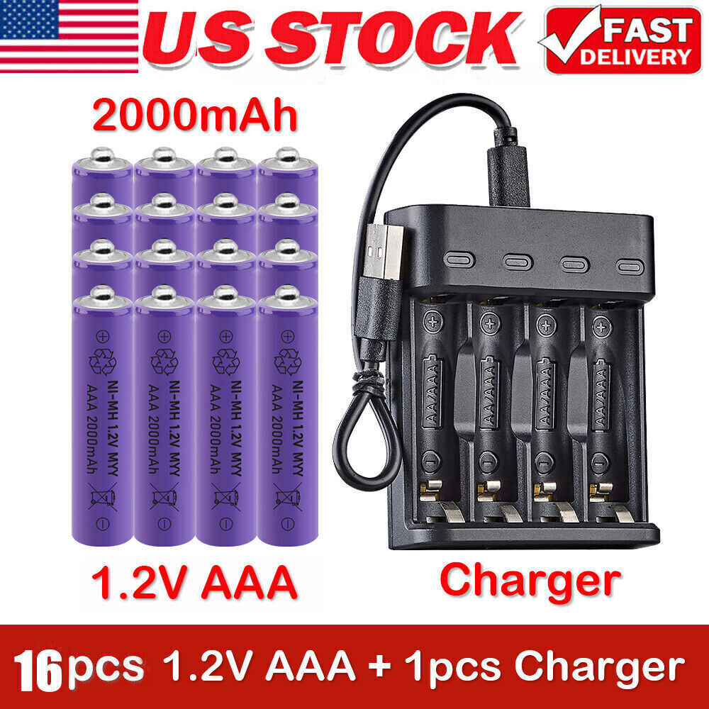 AAA Rechargeable Batteries Battery 2000mAh Power Charger lot USA-image
