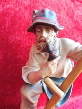 Nobile Figura In Legno Contadino Con Falce 30Cm Intagliata E Dipinta Tirolo