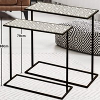 Beistelltisch Nachttisch Sofatisch Schwarz Weiß Metall Wohnzimmertisch 2Er Set