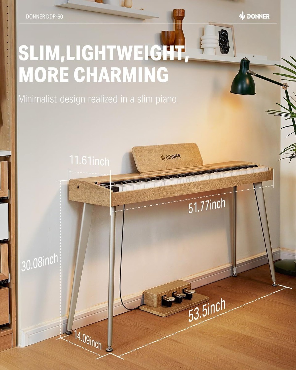 Donner DDP-60 Digital Piano Keyboard Wood Grain Design With Stand