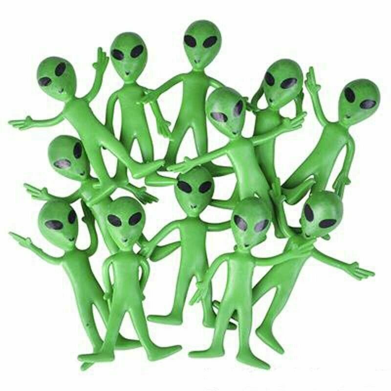 12 Bendable Green Alien Action Figure Outer Space Rubber Toys Area 51
