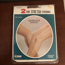 2 pair VINTAGE GARTER Stockings  SUNTONE Stretch  KMart  Nylons  NOS
