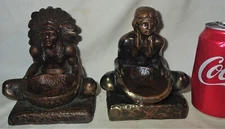 ANTIQUE USA INDIAN KBW BRONZE CLAD INCENSE BURNER ART STATUE SCULPTURE BOOKENDS