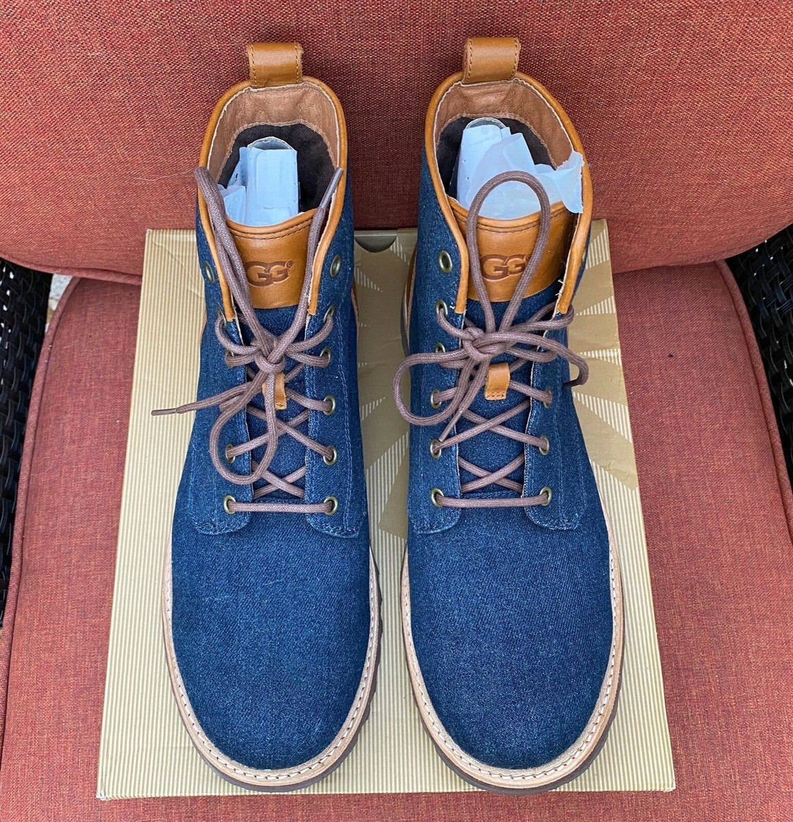 Men\'s UGG HUNTLEY Blue Denim Boots 11 Navy Leather UGG - Huntley Navy Blue Denim Boots 11 Leather 1004844 2  main image 3