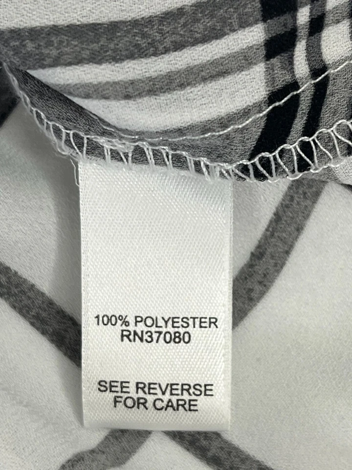 Blusa túnica a cuadros Cato C EST 1946 L blanca negra cuello en V manga 3/4 alta-baja Foto 3 de 4