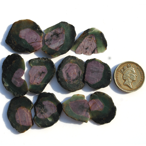 11 Pcs Natural Rare Watermelon Ruby Untreated 22mm-23.7mm Slice Rough Gemstones - Picture 3 of 14