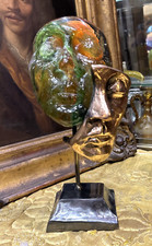 Yves Lohe sculpture en bronze et pate de verre le masque d homme