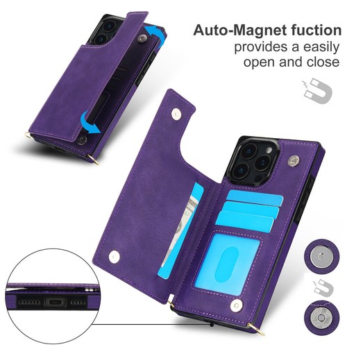 Luxury Leather Crossbody Card Slot Cover Case for 16 15 14 13 12 11 Pro Max XR - Picture 49 of 58