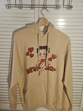 BETTY BOOP CLASSIC HEARTS Licensed Hooded Sweatshirt Beige Hoodie Medium S204 