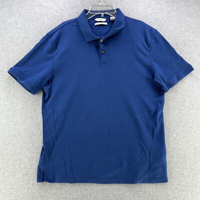 Calvin Klein Liquid Touch Polo Medium M Short Sleeve Blue Cotton Camisa  Collared