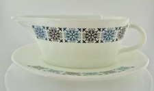 Vintage Pyrex Chelsea Gravy Boat & Saucer Jobling Heat Resistant Glass 1960s MCM