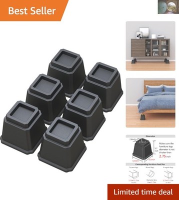Black Heavy Duty Bed Risers - 5 Inch Elevators for Sofa & Table, Set of 6