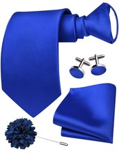 Royal Blue Zipper Ties for Men Pre-Tied Tie Set Silk Formal Adjustable Neckti...