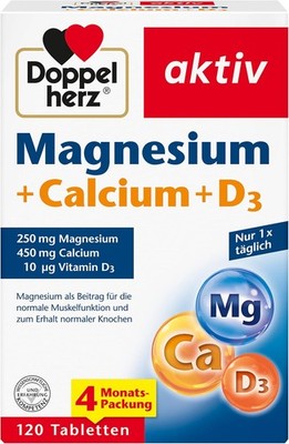 Doppelherz Magnesium + Calcium + D3 - als 120 Tabletten (1 Pack) 