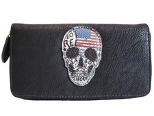 Geldbörse Damen Geldbeutel USA Totenkopf Brieftasche Portemonnaie Damenbörse NEU