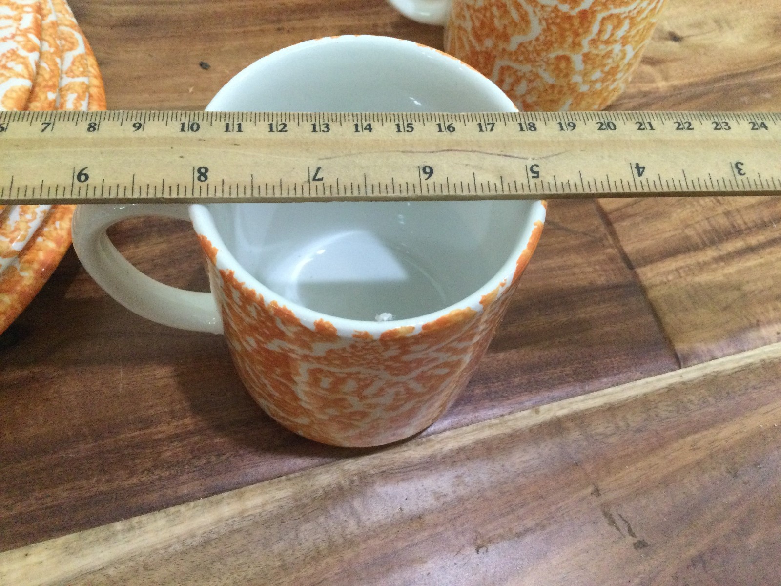 12pc  Tre Ci Italy orange BATIK service for 4 cup plates pasta bowls exc