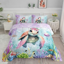 Comforter Set Mermaid Scale Turtle Printed Pattern Bedding Set with 1 Comfort...