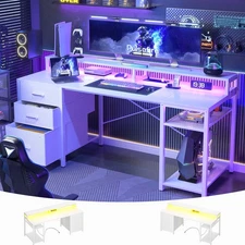 Aheaplus Gaming Desk with LED Lights and Power Outlets, 59 inch Computer Desk