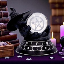 Witch's Familiar Cat Figurine Crystal Ball Gothic Wiccan Ornament Pagan