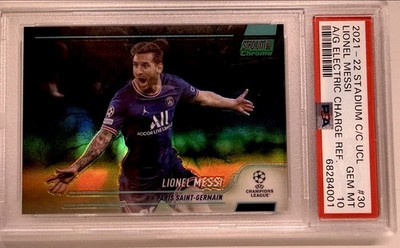 2021-22 Topps Stadium Club Chrome Lionel Messi PSG A/G Electr Charge /199 PSA 10