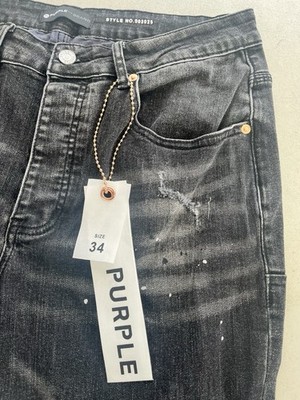 PURPLE BRAND ブラックデニム 34 Purple Brand Black Distressed Paint Splatter Regular Straight