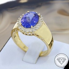Wert 4.950,- Tansanit Brillant Ring 585 / 14 Karat Gelb Gold Gr. 59 xxyy
