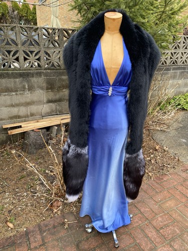 Monroe Style Real Full Pelt Black Fox Stole Wrap New item Evening Made in USA - Picture 12 of 14