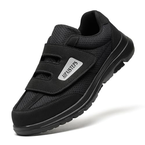 МУЖСКАЯ ПРОГУЛОЧНАЯ ОБУВЬ AIPAISTEPS С РЕМЕШКОМ НА ЛИПУЧКЕ ДЛЯ ДИАБЕТИКОВ, РАЗМЕР: МУЖСКОЙ 9XW, ЧЕРНЫЙ