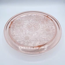 Vtg Jeanette Pink Depression Glass Sunflower Cake Plate 30s Floral Pattern 10"
