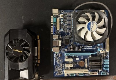 Gigabyte Motherboard w/RAM, Cooler and GPU, used .  