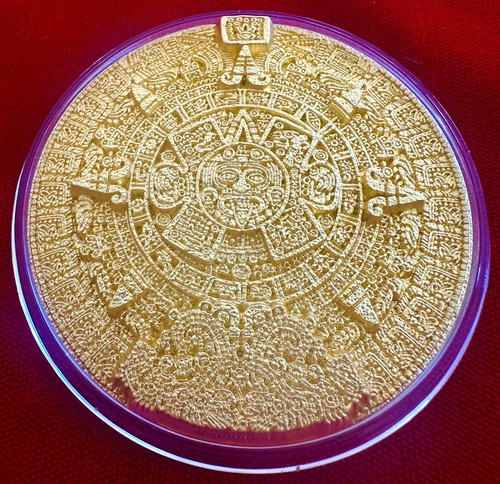 🔥🔥 2 oz Gold-Gilded .999 Fine Silver 2022 Korea Aztec Sun Stone Calendar 🔥🔥