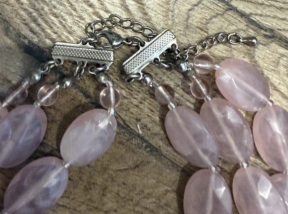 Винтажное ожерелье из нескольких нитей розового кварца с бисером - Изображение 2 из 4