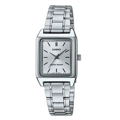 Casio Women Watch LTP-V007D-7E Silver Stainless Steel Rectangle Silver Dial New