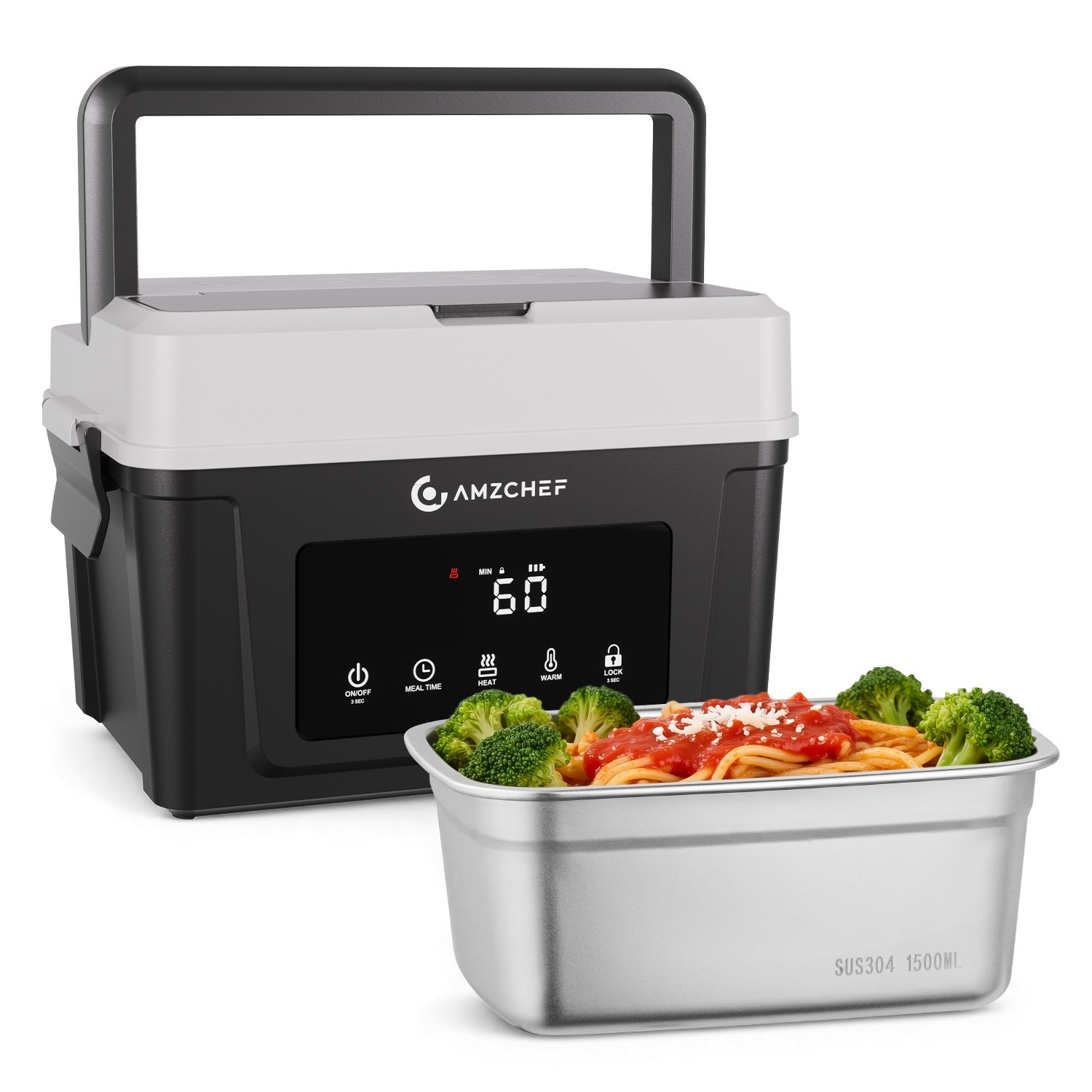 AMZCHEF Cordless Electric Lunch Box,Heater with 5 Heating Elements & Auto Temp