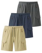 Boys Cargo Shorts 3-Pack, Athletic Lightweight Quick Dry Shorts with Zipper P...
