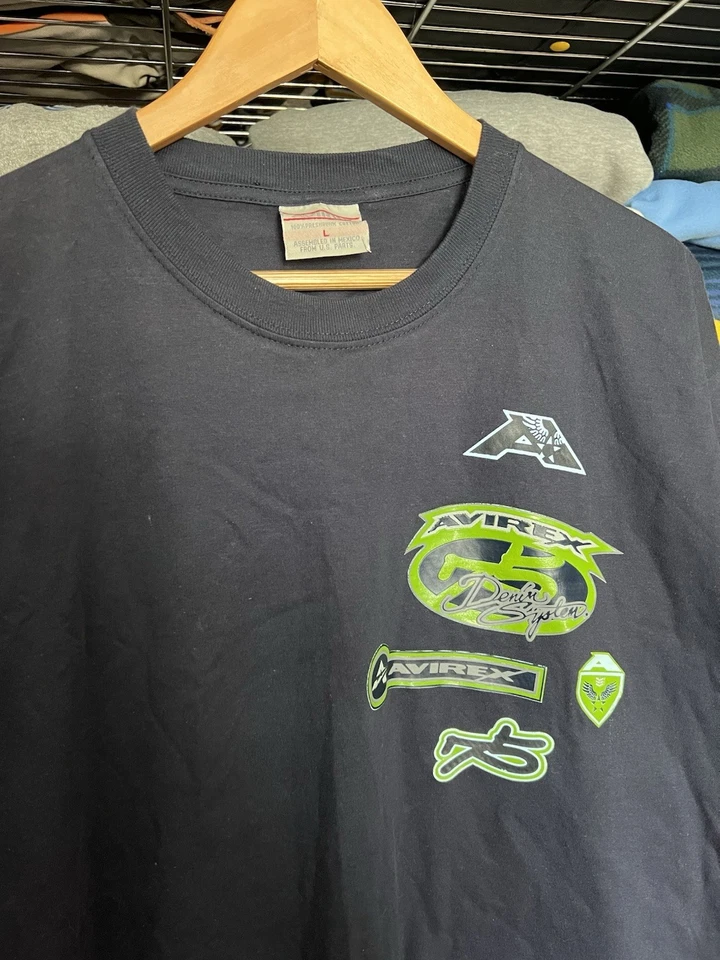 Camisa De Colección Y2K Avirex Denim Systems Para Hombres Verde Marino Ropa de Calle Rara Talla Grande Foto 2 de 4