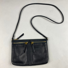 Fossil Erin Purse Womens Black Pebbled Leather Crossbody Bag Zip Pockets
